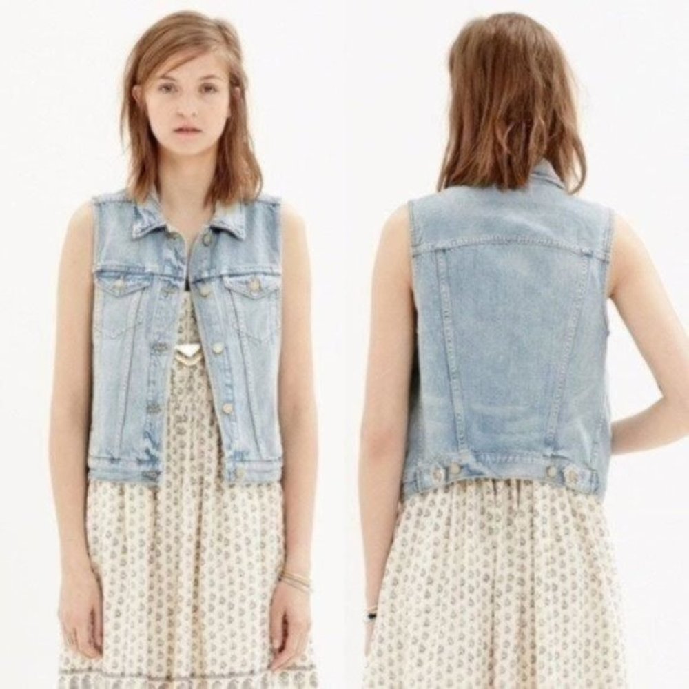 Madewell The Jean Vest Clear View Wash Denim Sleeveless Button Front Size XS
